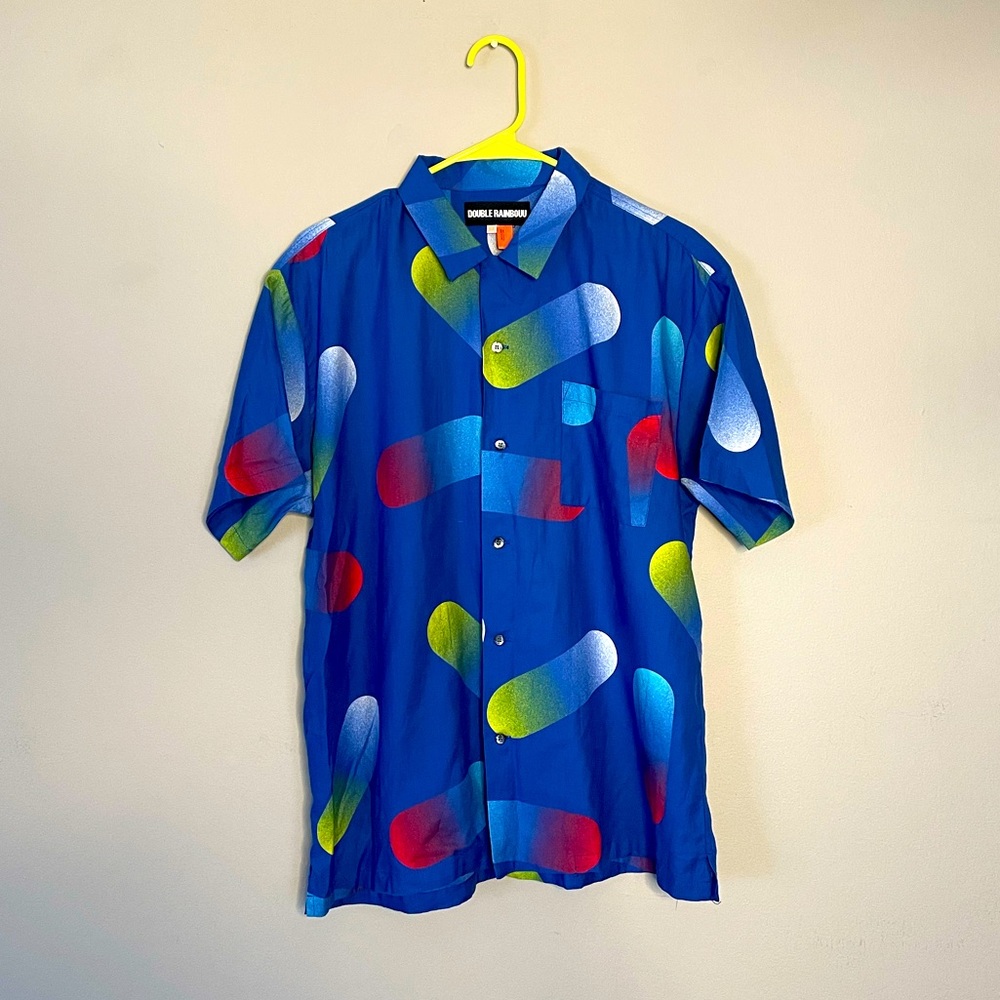 Double Rainbouu Pill Button Down